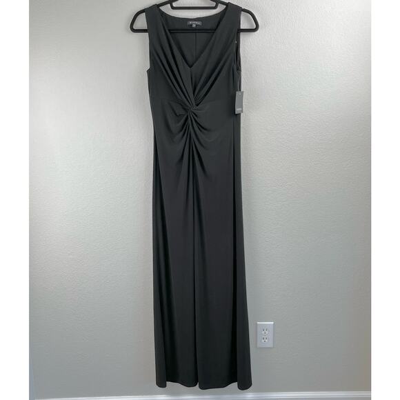 Marina Long V Neck Knot Front High Slit Sleeveless Black Maxi Dress NWT Small - Picture 14 of 15